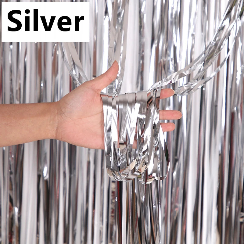 New 4/2/1Pack Party Backdrop Metallic Foil Fringe Tinsel Curtain Adult Kids Birthday Party Wedding Decoration Baby Shower Fav