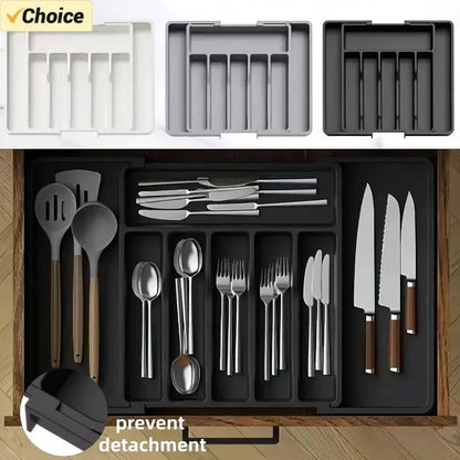 1Pcs Upgradation Adjustable Flatware Tableware Organizer – Plastic Multifunctional Drawer Organizer for Kitchen Counter Utens