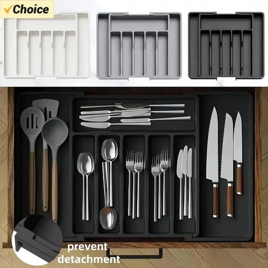 1Pcs Upgradation Adjustable Flatware Tableware Organizer – Plastic Multifunctional Drawer Organizer for Kitchen Counter Utens