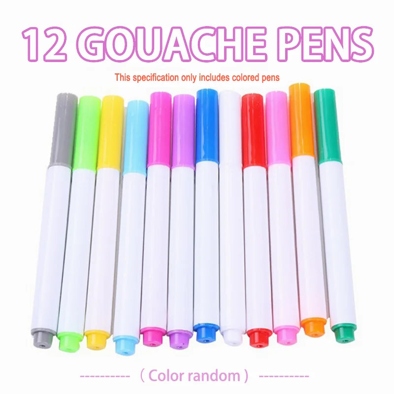 Erasable Doodle Book for KidsToddlers Toys Reusable Drawing Pads with 12 Watercolor Pens Preschool Toy Trip Writing Painting 