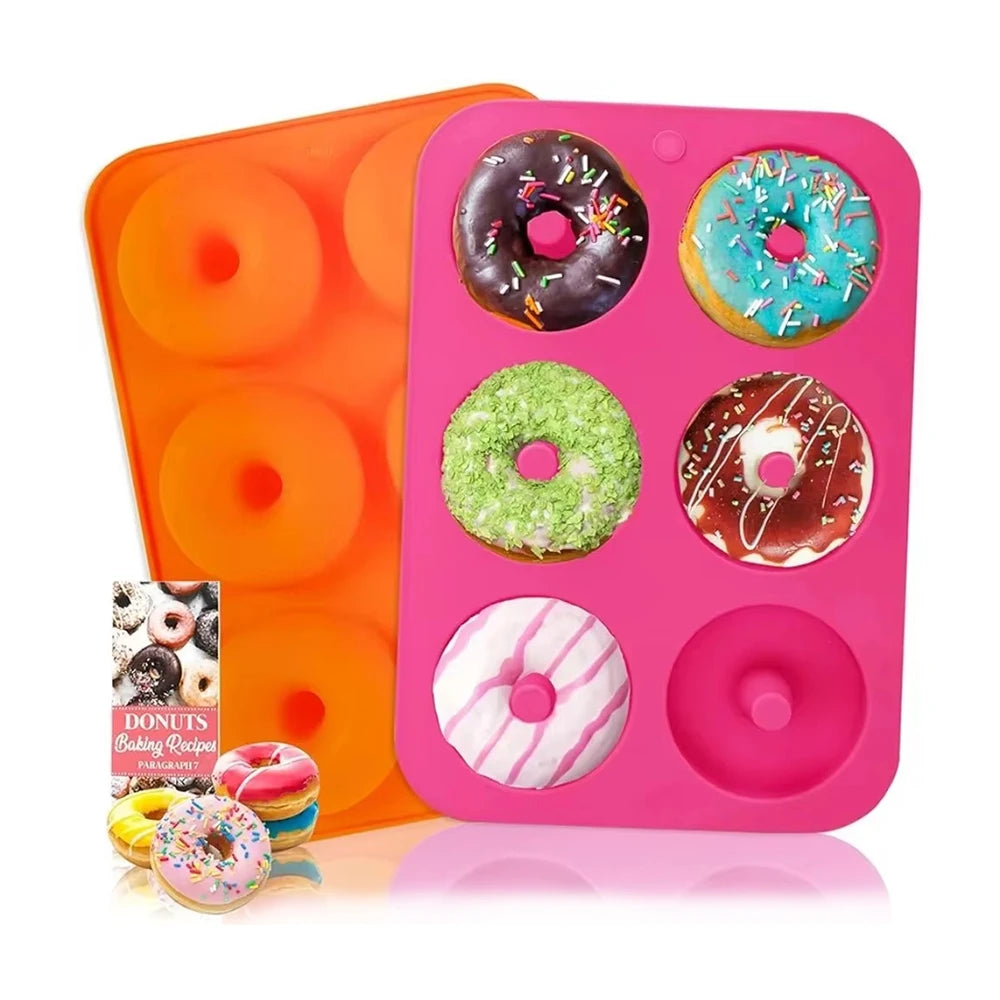 Heat Resistant Silicone Donut Mold for 6 Doughnuts Food Grade Silicone Bagels Pan for Baking Non Stick Mini Cupcake Mould - R