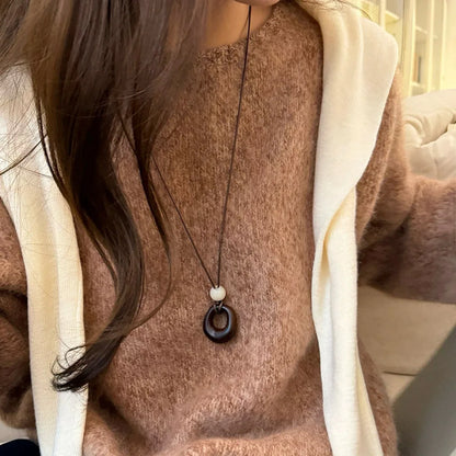 Fashion Vintage Resin Irregular Hollow Circular Geometric Pendant Long Sweater Chain Necklace For Women Charms Jewelry