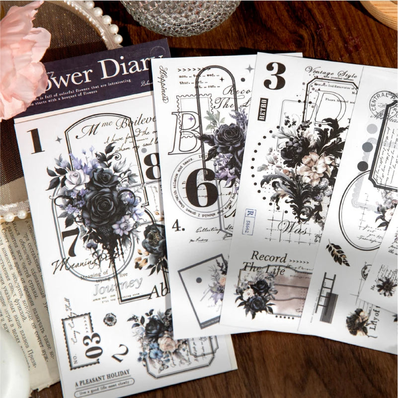 Journal GO 6pcs Flower Shadow Decorative Sticker Fresh Plant Flowers Collage Scrapbooking Label Diy Diary Journal Planner Lab
