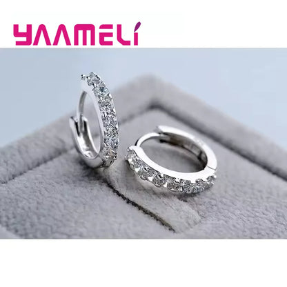 Fast Ship Newest Luxury Romantic Women Jewelry 925 Sterling Silver Plated Rhinestone Crystal Hoop Earrings For Women