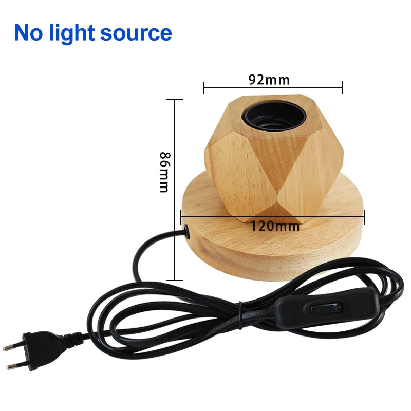 Modern Retro Wood Table Lamp Polyhedron E27 Desk Lamp EU Plug Living Room Bedroom Bedside Lamp Decor Wooden Base Table Light 