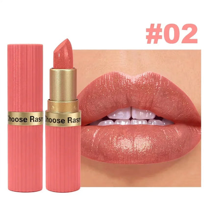 Pearlescent Pink Glitter Velvet Lipstick Metallic Waterproof Long Lasting Matte Shimmer Diamond Lipstick Women Makeup Cosmeti
