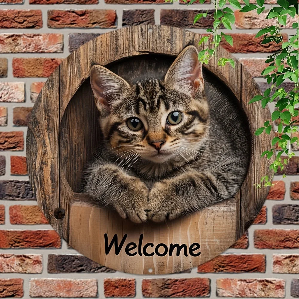 2D Graphic 2D Printed Wall Art - Cat Welcome Signs for Street, Courtyard, Shopping Center, Garage, Cafe, Family, Bar, Club, K