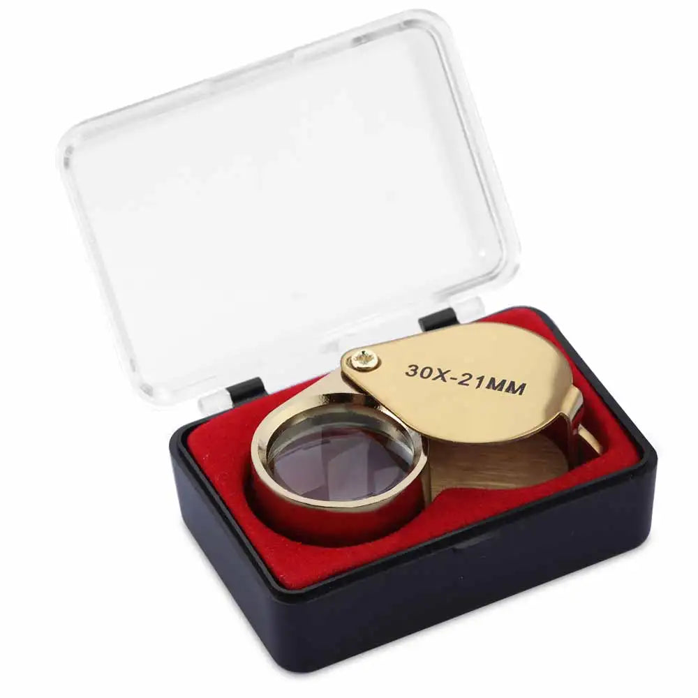 10-30X Pocket Loupe Magnifier Jewelry Magnifying Glass Foldable Diamond Lupa Triplet Jewelers Eye Glass Tool Reading Magnifie