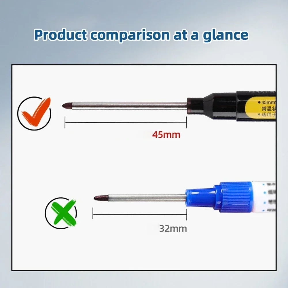 4-40Pcs White/Black/Blue/Red 45mm Deep Hole Marker Pens Long Nib Head Carpenter Pen Waterproof for Measuring Woodworking Offi