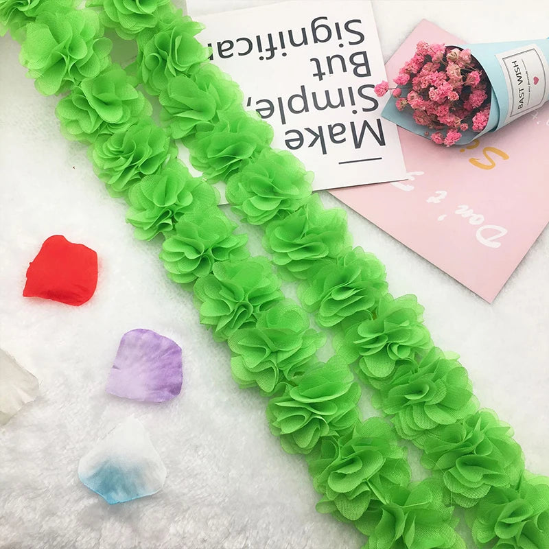 1 Yard Width 5cm 3D Chiffon Flowers Lace Trim Multicolor DIY Lace Ribbon Decor Clothes Accessories Craft Sewing Fabric Suppli