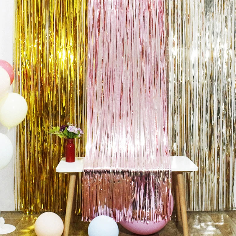 2/3M Party Background Wedding Decoration Foil Fringe Curtain Sequin Bachelorette Photo Backdrop Wall Curtain Birthday BabySho