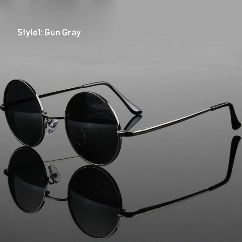Retro Vintage Round Polarized Sunglasses Men Brand Designer Sun Glasses Women Alloy Metal Frame Black Lens Eyewear Driving UV