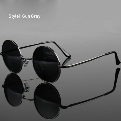 Retro Vintage Round Polarized Sunglasses Men Brand Designer Sun Glasses Women Alloy Metal Frame Black Lens Eyewear Driving UV
