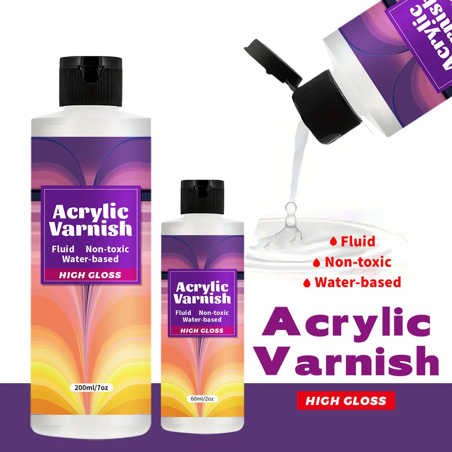 200ML Acrylic Varnish High Gloss Finish, Protective Clear Coat for Paintings, Non-Yellowing Waterproof Sealant, Anti-Cracking