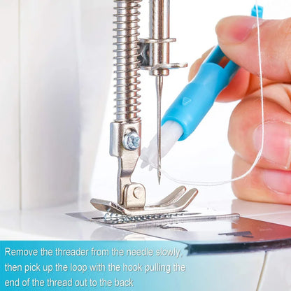 Sewing Needle Inserter Automatic Needle Threader Bodkin Threading Tool For Sewing Machine Holds Firmly Blue White