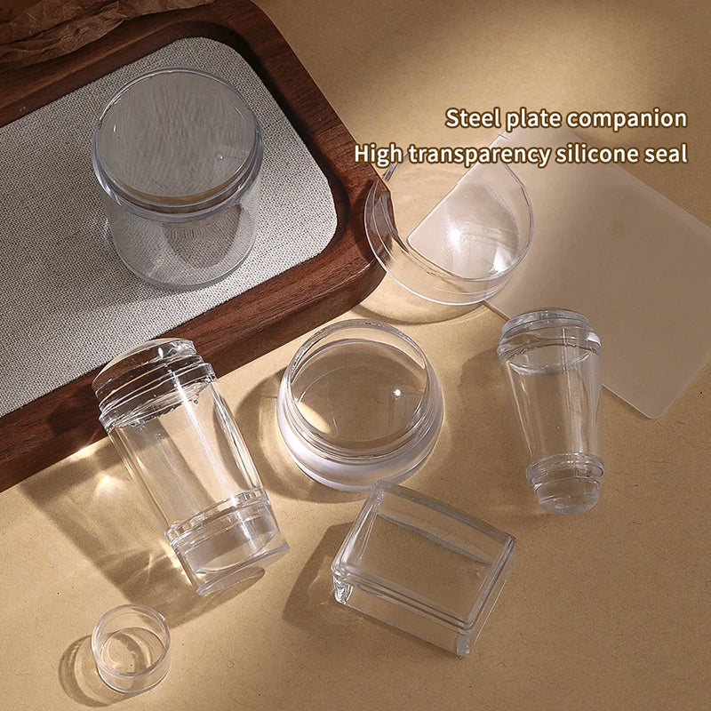 Silicone Transparent Nail Art Stamping Kit French For DIY Manicure Plate Stamp Polish Stencil Template Seal Stamper Scraper