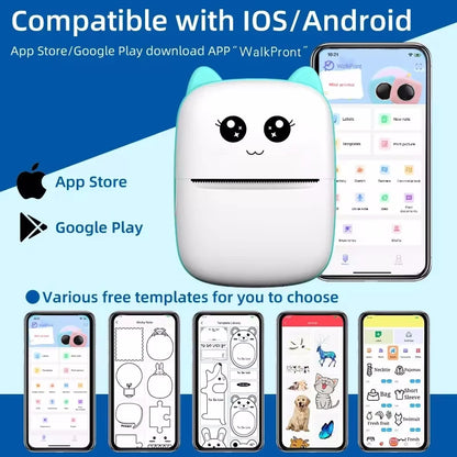 Portable thermal printer mini cat print photo pocket thermal label printer 58mm printing wireless Bluetooth Android iOS print