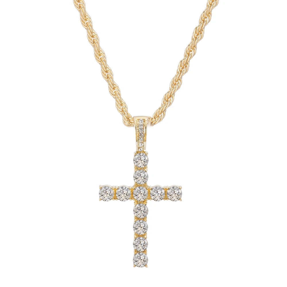 Men Women Hip Hop Cross Pendant Necklace With 4mm Zircon Tennis Chain Iced Out Exquisite Bling Jewelry Fashion Trendy Creativ
