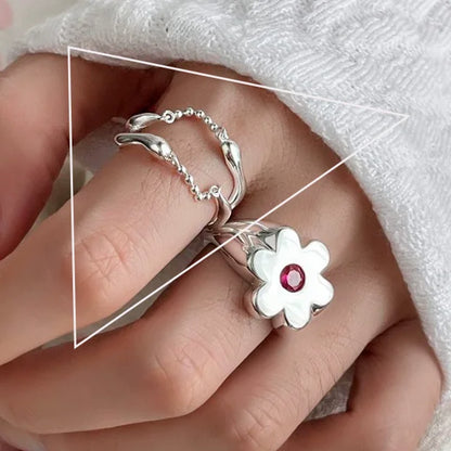 VENTFILLE 925 Sterling Silve Flower Ring for Women Gift Hollow Out Design Retro Hip Hop Versatile Jewelry Party Gift - FFMM02