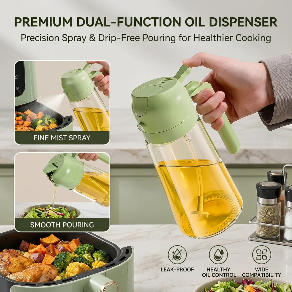 16oz Oil Dispenser Bottle for Kitchen, 2 in 1 Olive Oil Dispenser and Oil Sprayer, 470ml Olive Oil Spray Bottle for Cooking