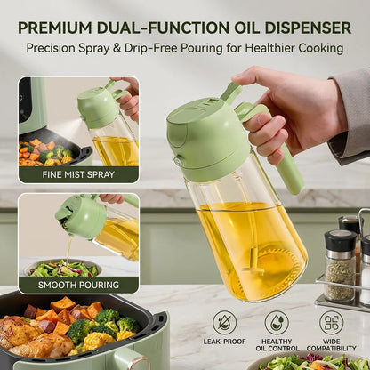 16oz Oil Dispenser Bottle for Kitchen, 2 in 1 Olive Oil Dispenser and Oil Sprayer, 470ml Olive Oil Spray Bottle for Cooking
