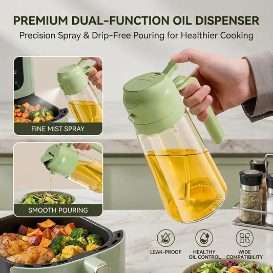 16oz Oil Dispenser Bottle for Kitchen, 2 in 1 Olive Oil Dispenser and Oil Sprayer, 470ml Olive Oil Spray Bottle for Cooking