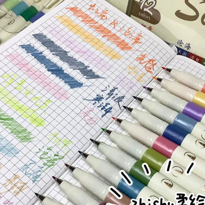 12/6 Color Vintage Watercolor Lettering Art Marker Drawing Pen Set Multicolor Soft Brush Tip Calligraphy Painting Art Supplie