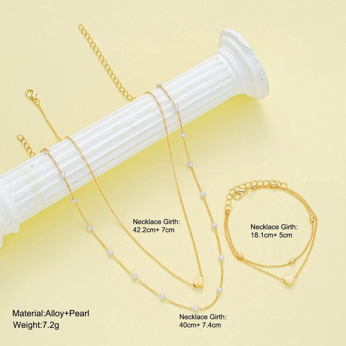 Fashion Imitation Pearl Heart Jewelry Set For Women Gold Silver Color Round Beads Necklace Bracelet Set Daily Wear Accessorie