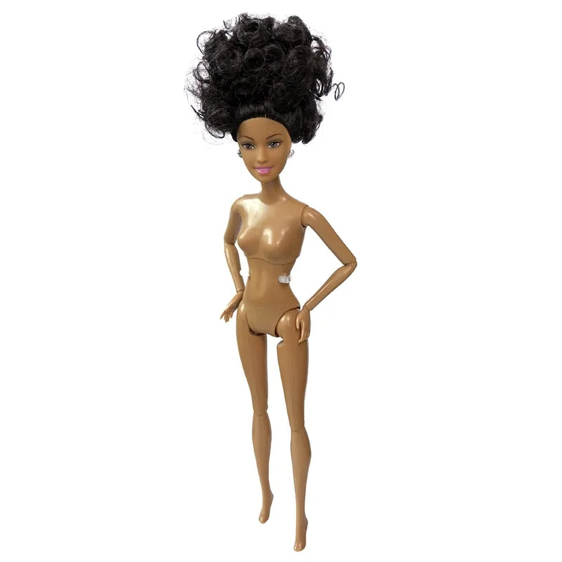 30cm Height Black Dolls Multi-jointed Black Skin African Dolls with Black Hair for Girls Diy Dress Up Toys