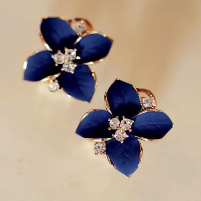 New Elegant and Noble Earrings Blue Flower Crystal Camellia Earrings Ladies Simple Christmas Earrings Pendant Party JewelryGi