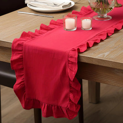 Ruffle Table Runner 100% Cotton Fabric Farmhouse Rustic Ruffled Edge Table Runner Wedding Decor for Christmas Holiday Baby Sh