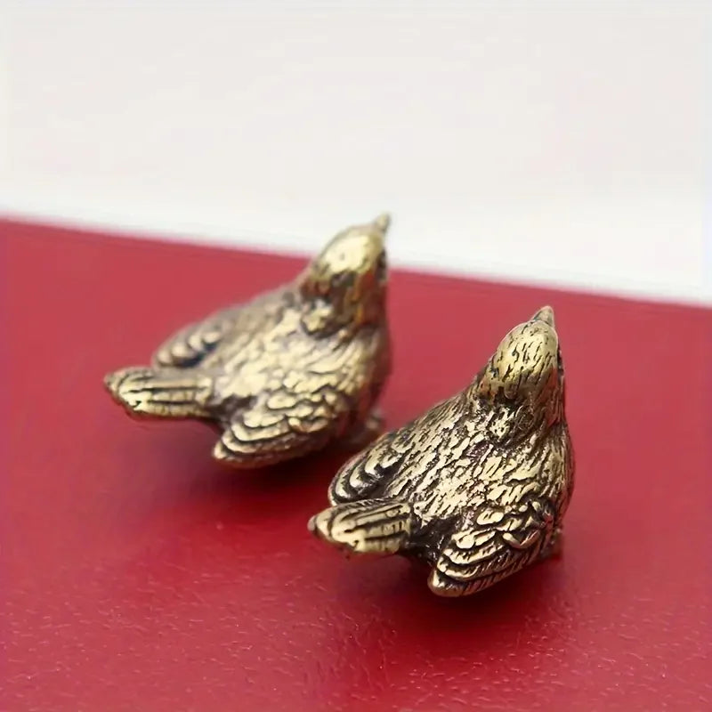 Elegant Brass Sparrow Tea Pet - Intricately Detailed Solid Brass Bird Figurine Versatile Indoor/Outdoor Decor Piece, Teal Dec