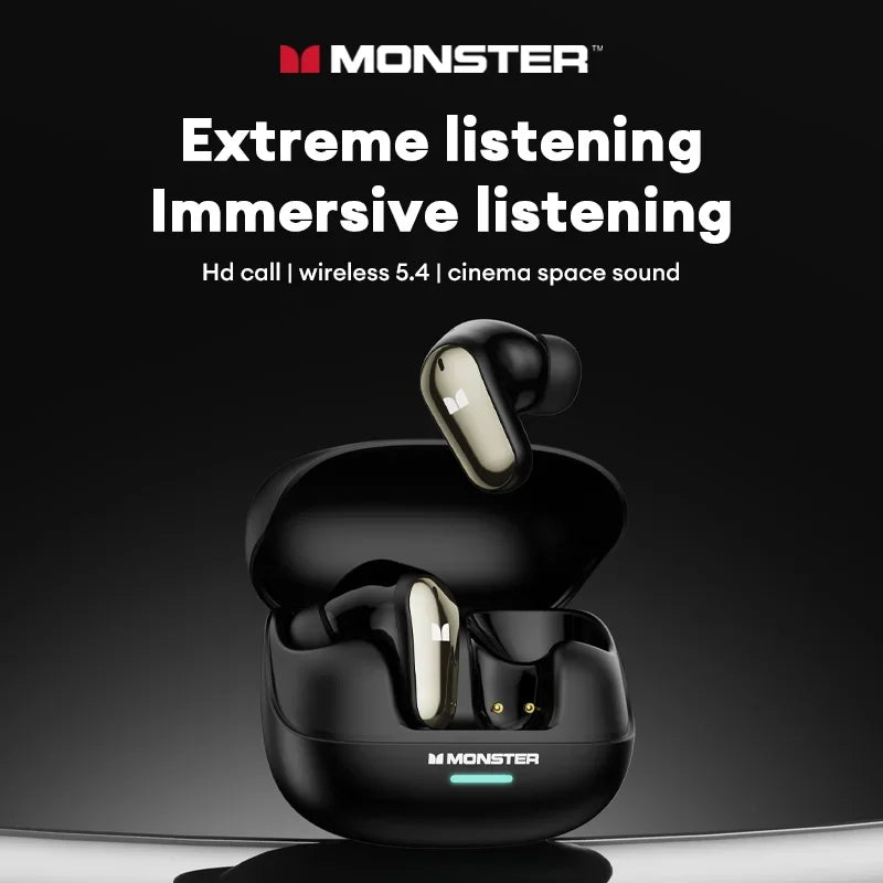 Monster MQT52 Gaming Headset TWS Wireless Bluetooth 5.4 HIFI Stereo Sound Earphones Talking Noise Canceling Earbuds with Mic