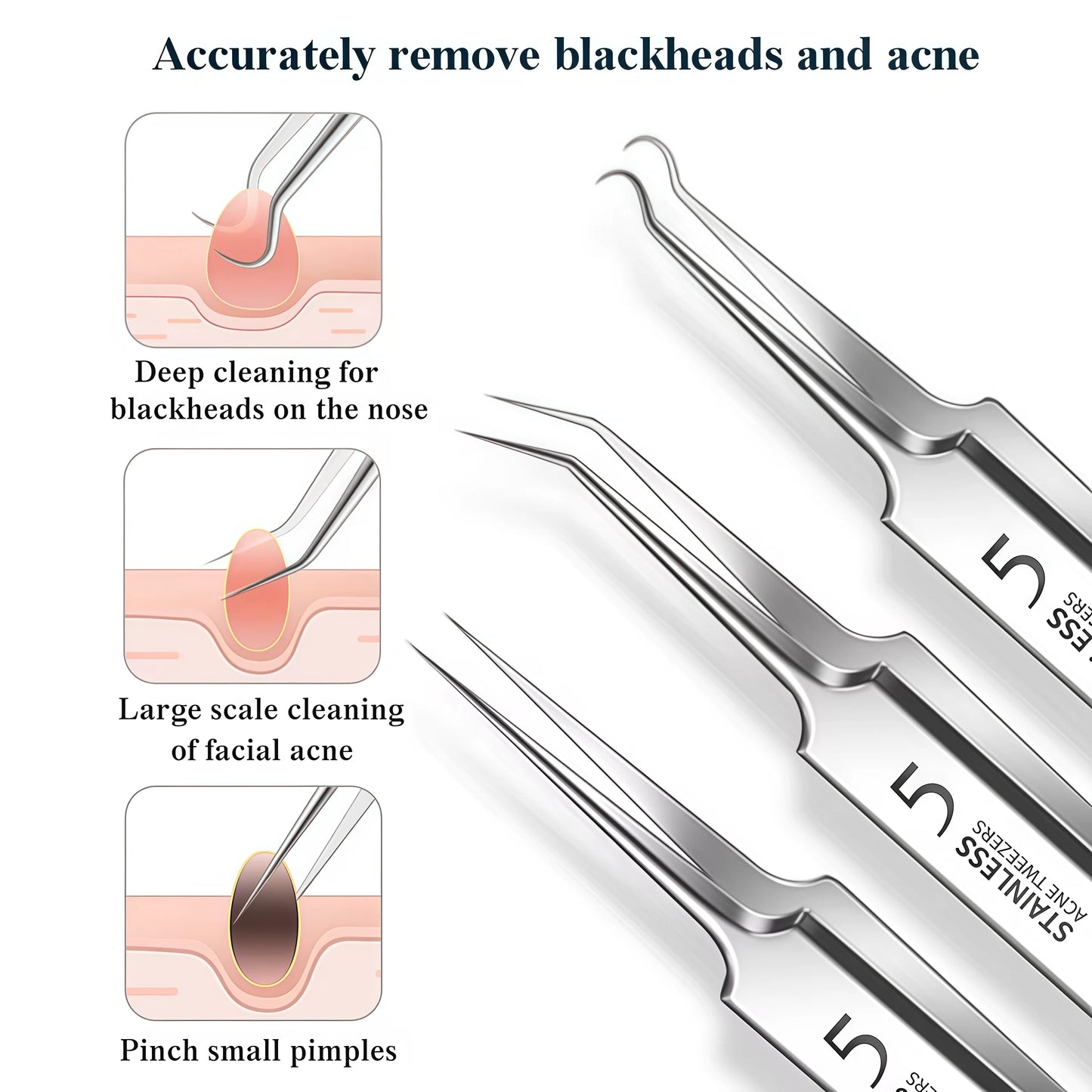 4-11Pcs Ingrown Hair Tweezers Acne Blackhead Removal Needles Black Dots Cleaner Deep Cleansing Pore Cleaner Face Skin Care To