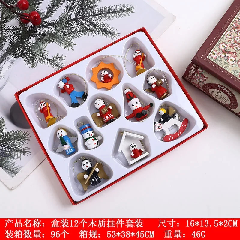Creative Christmas Tree Decoration Wooden Small Pendant Small Ornaments Boxed Window Props Ornaments Christmas Decorations - 