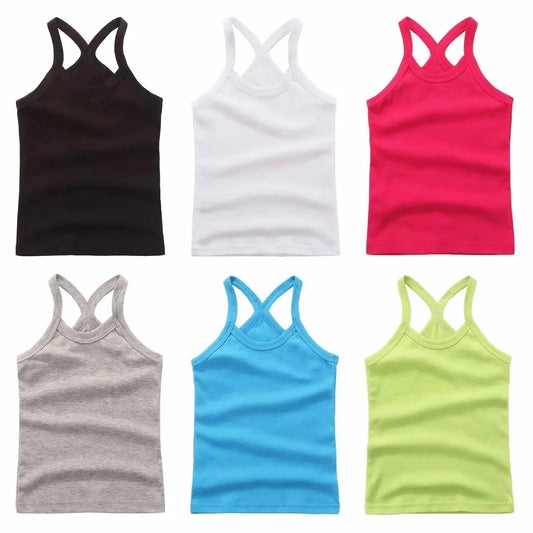 Hot Summer Cotton Girls Vest Sleeveless Solid Color T-shirts Tees Kids Children Tops Baby Girl Casual Clothes Tshirt 2-12 Yea