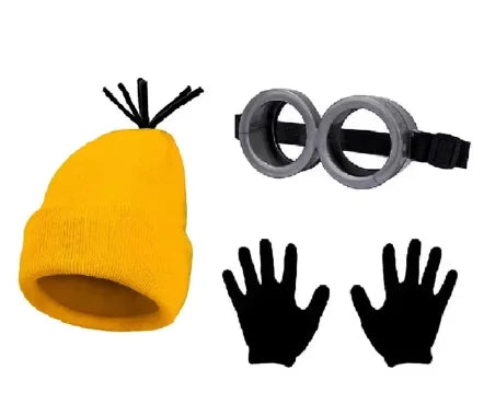 Disfraz disguise Funny Halloween Costume Accessories Adult,Goggles Glasses/Yellow Beanie/Gloves for Men Women Cosplay Party S