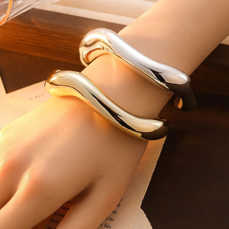 Trendy Big Cuff Bangles Bracelets Women Vintage Statement Plastic Geometric Open Bangle Hip Hop Punk Gold Silver Color Jewelr