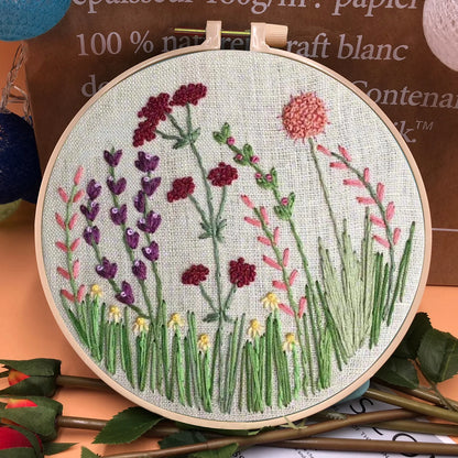 3D Embroidery Starter Kits with Flowers Pattern for Adults Beginners, Floral Stamped Cross Stitch Kit, Hand DIY Needlepoint K