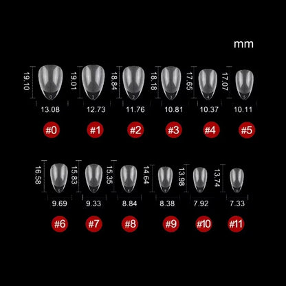 600 Short Almond-Shaped Semi-Matte Transparent Acrylic False Nail Tips for Nail Extensions and Manicure Tools