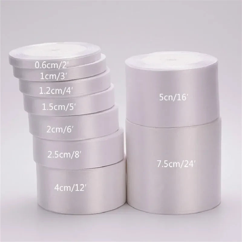 (25yards/roll)6mm-75mm White Silk Satin Ribbons Wedding Decorative Ribbon Gift Wrapping DIY Handmade Materials 9 Size