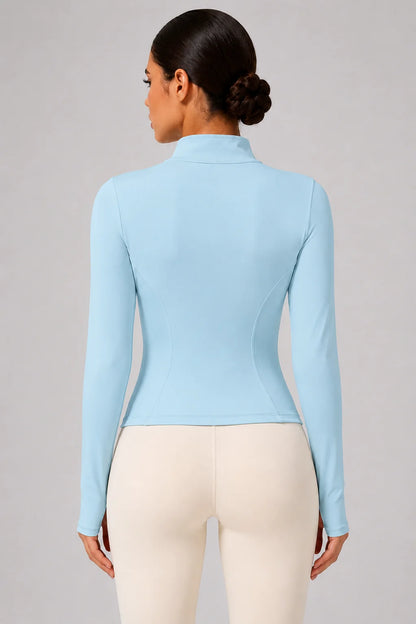 Women's Full-Zip Yoga Jacket, Slim Fit Long Sleeve Athletic Top with Thumb Holes, Lightweight Stretchy Workout Jacket for Run