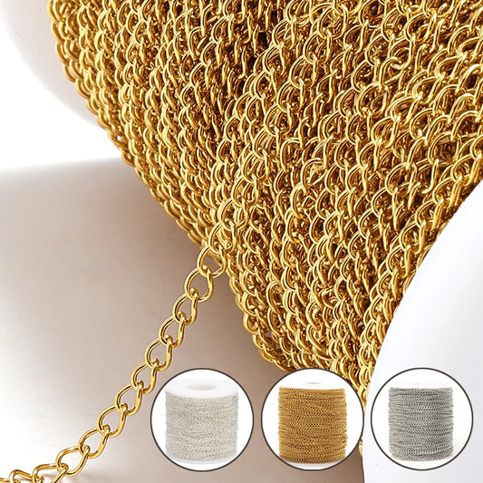 2 Meter Stainless Steel Extension Chain 2/3/4mm Gold Necklace Bracelet DIY Body Chain Accessories