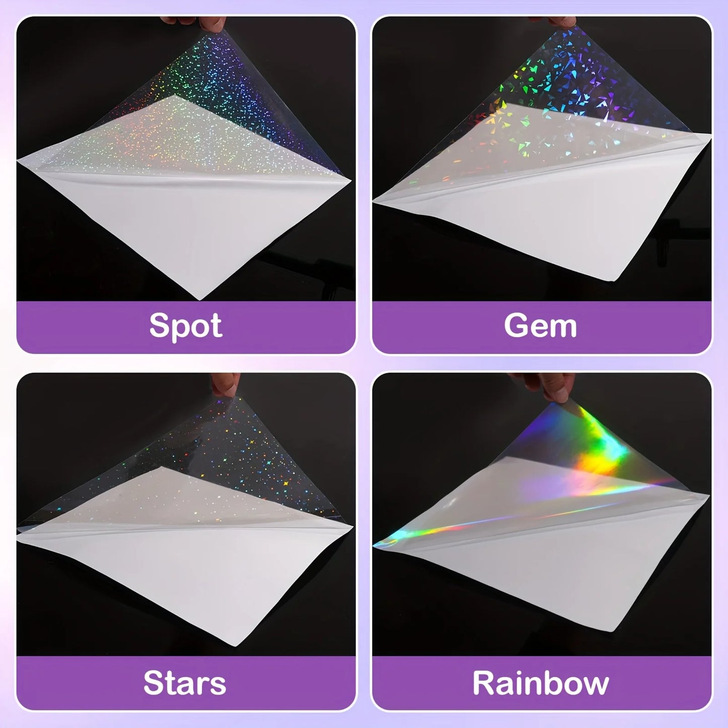 50pcs Holographic Sticker Paper 2.9 X 4.1 Inch Clear Vinyl Self-Adhesive Waterproof Transparent Cold Laminating Film for Craf