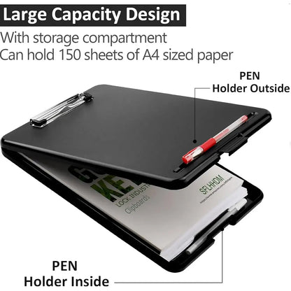 Black Plastic Writing Board - With Storage Box, Slim Design, Suitable for Home and Office, Memo Clipboard