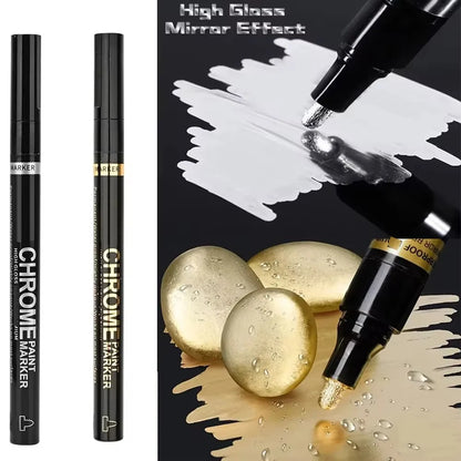 5/1pcs Chrome Pen Marker Mirror Waterproof Paint Repair For Rock Ceramic Glass Metallic Gold/Silver 2mm Nib - 1pcSilver -1pc 