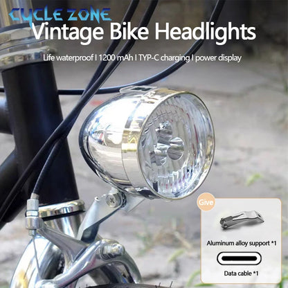 Vintage Bicycle Front Light 3 LED Bike Headlight MTB Flashlight Retro Design Cycling Head Lamp for Night Riding Black Silver