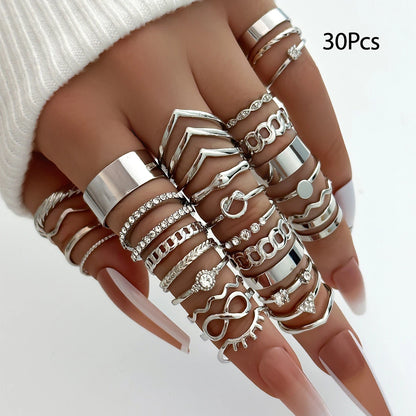 30Pcs Bohemian Geometric Knuckle Rings Set For Women Gold Silver Color Finger Ring Girls Fashion Party Jewelry Accessories - 