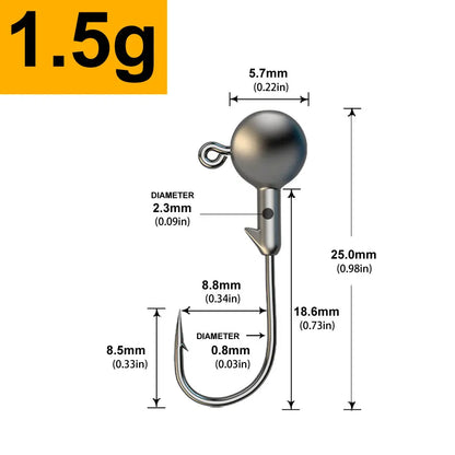MrLurion 30pcs 1g 2g 3g 5g 10g 14g 18g 22g 25g 28g Fishing jigging head hook ,round head rigs fishhook for soft worm crank lu