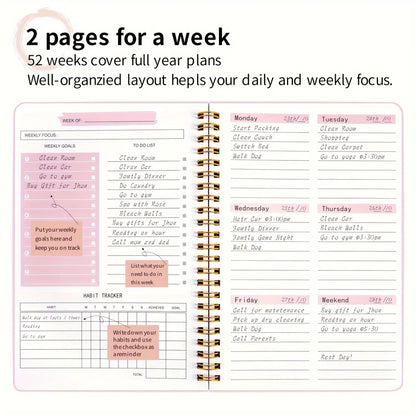 2026 Tree Pattern Spiral Bound Weekly Planner & Notebook & Schedule Organizer, Stationery For Office & School & Study, Plan B